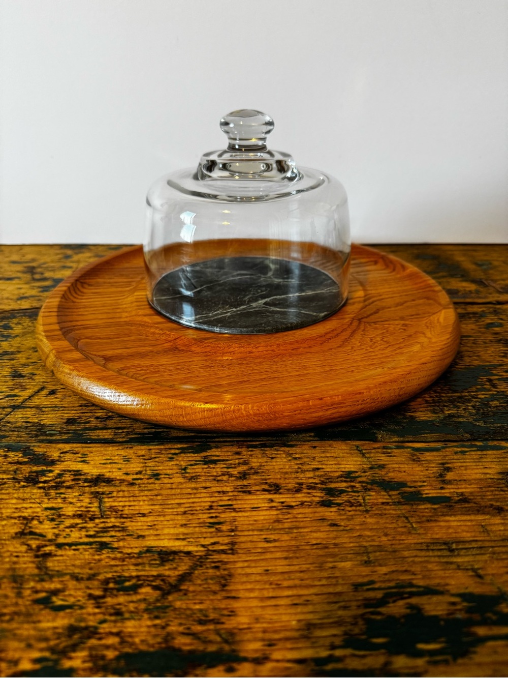 Clear Glass Dome Cloche with Oak Wood Base - Clear & Natural Oak